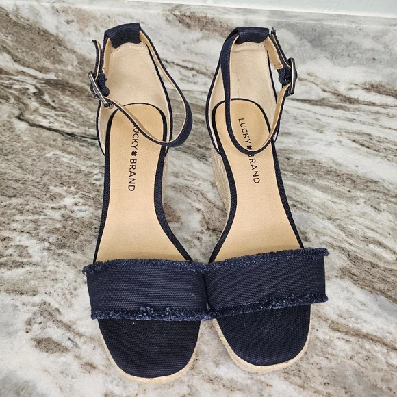 Lucky Brand Menika 2 Navy Espadrilles Shoes Wedge Heels Women's Size 6.5… - Picture 3 of 10